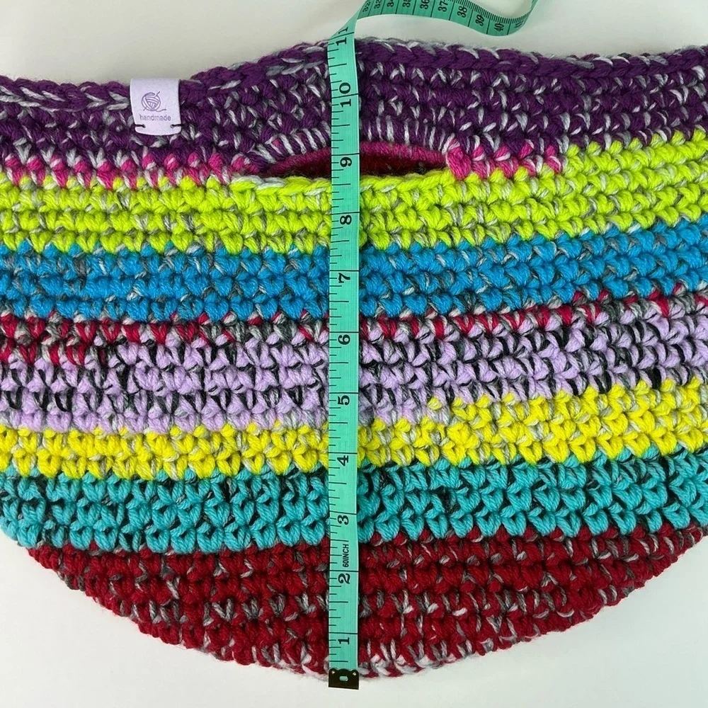 Handcrafted Multicolor Crochet Scrap Woven Tote Bag Basket Storage Handmade Knit